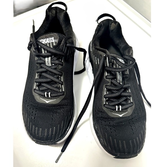 Hoka One One Clifton 5 Running Shoes Black White Sneakers Low Top Athletic - Picture 3 of 8